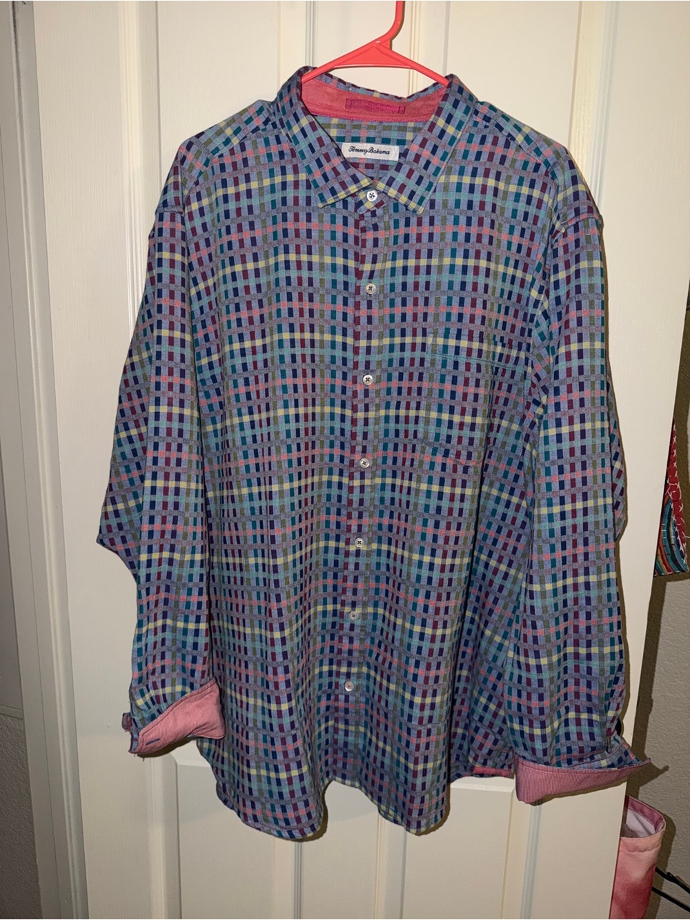 Tommy Bahama Coral-Trim Cotton/Silk Multicolor Check Shirt
